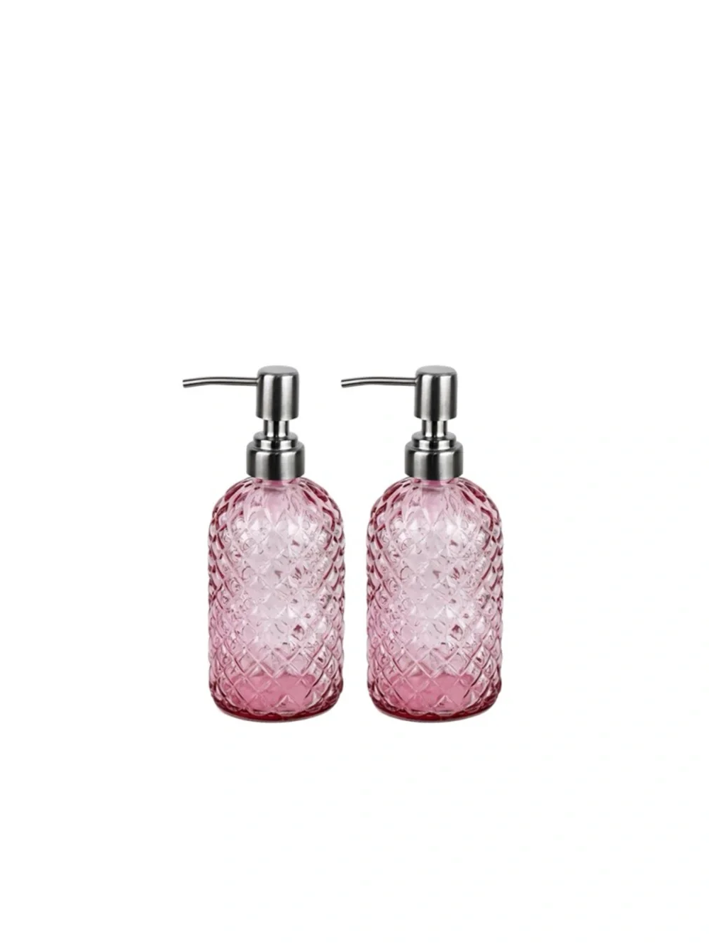 2 Pack Pink Glass Pump Dispenser Kitchen Bathroom